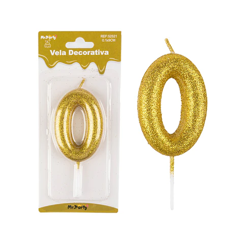 Vela de número 0 dorado metalico brillante 5.5cm