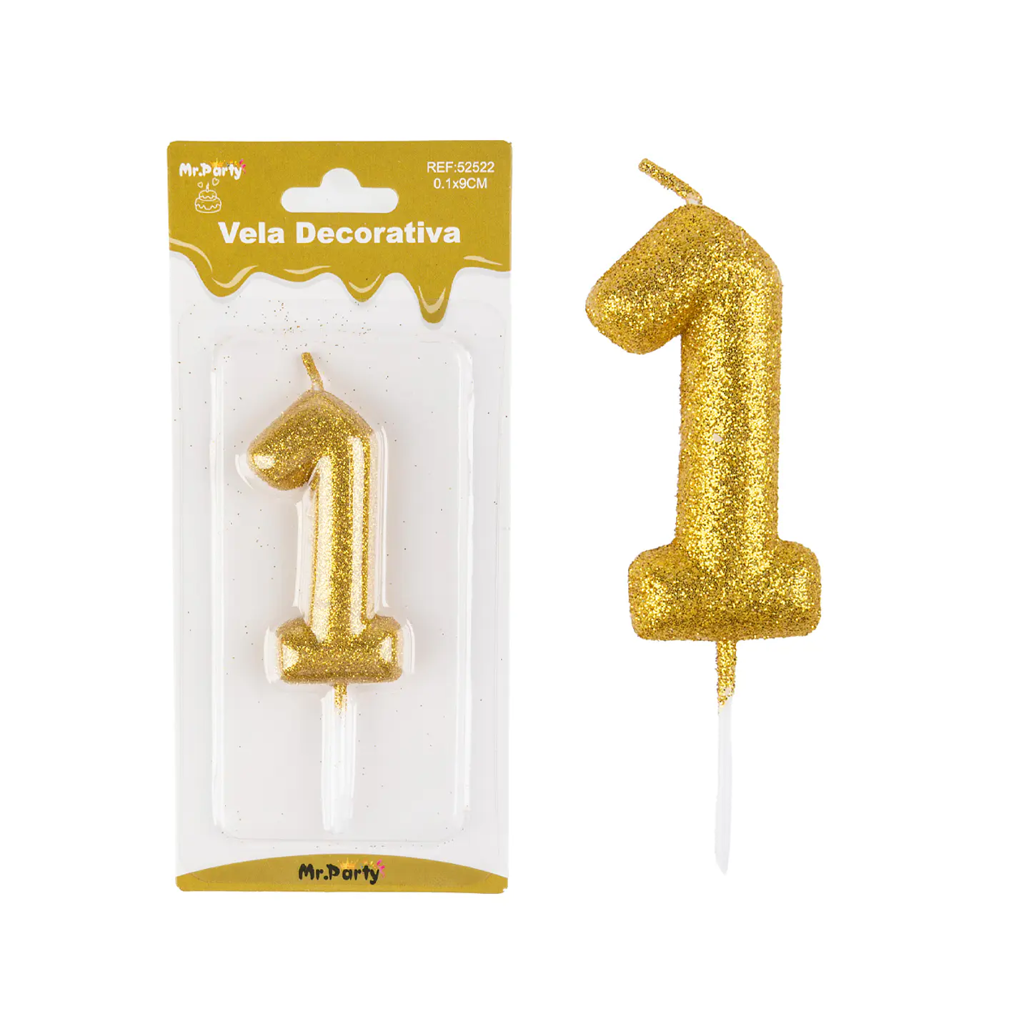 Vela de número 1 dorado metalico brillante 5.5cm 2