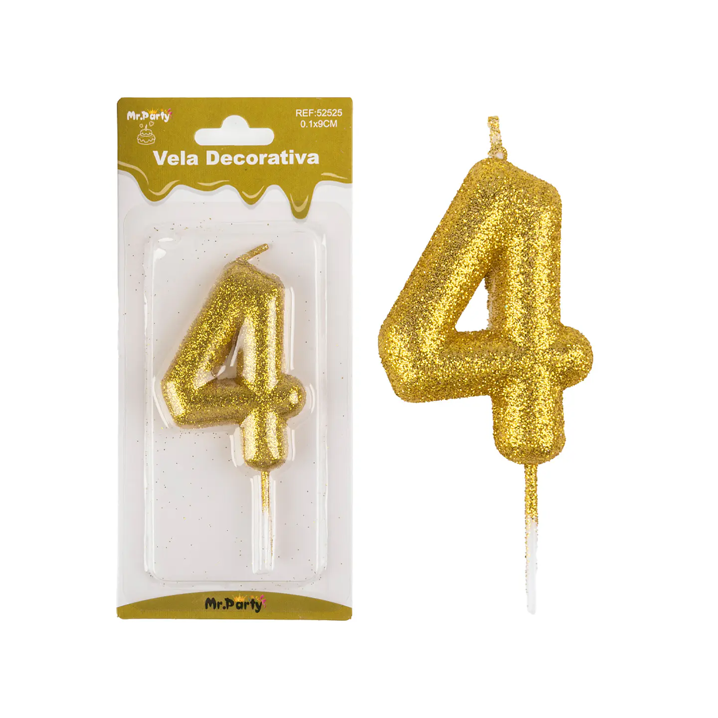 Vela de número 4 dorado metalico brillante 5.5cm 2