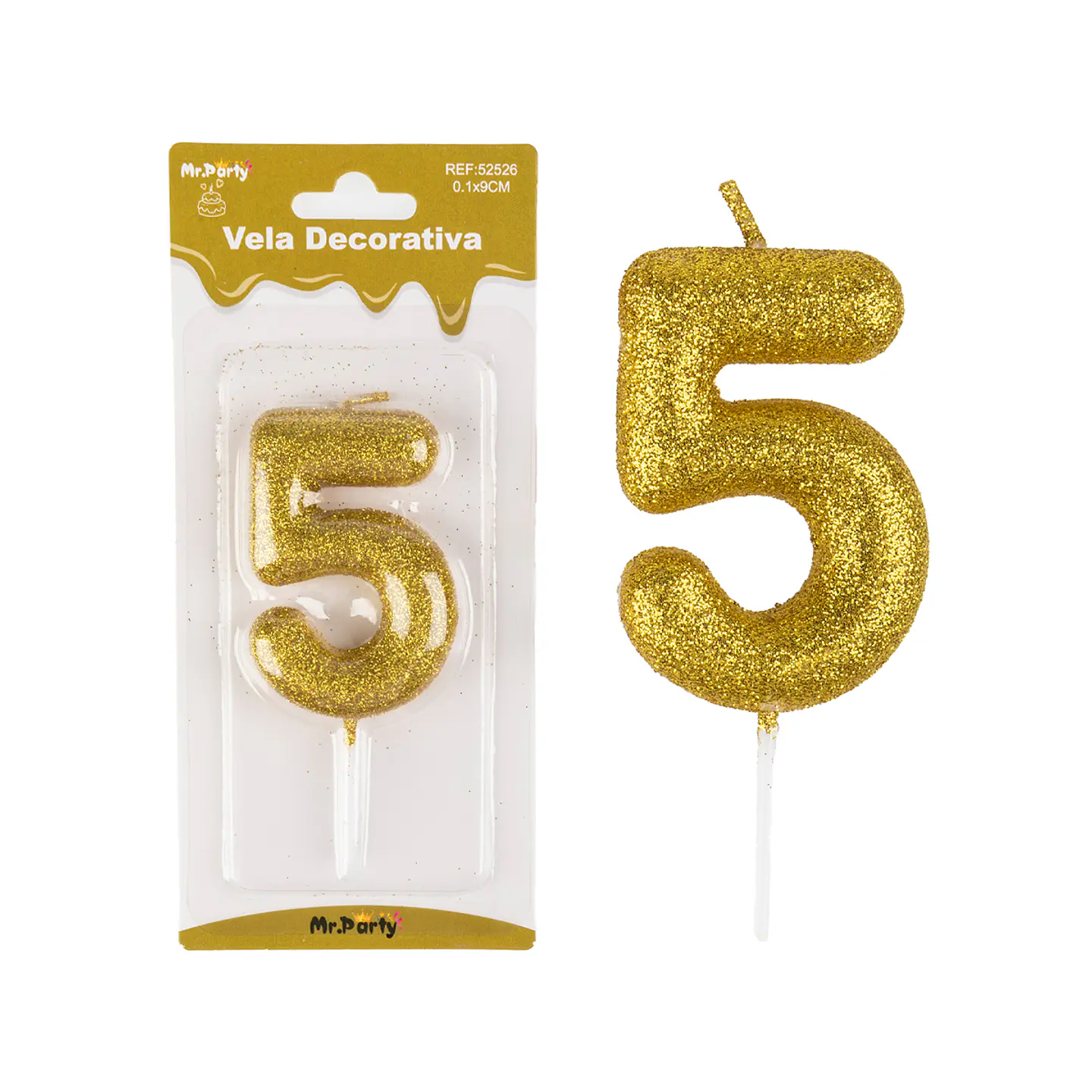 Vela de número 5 dorado metalico brillante 5.5cm 2