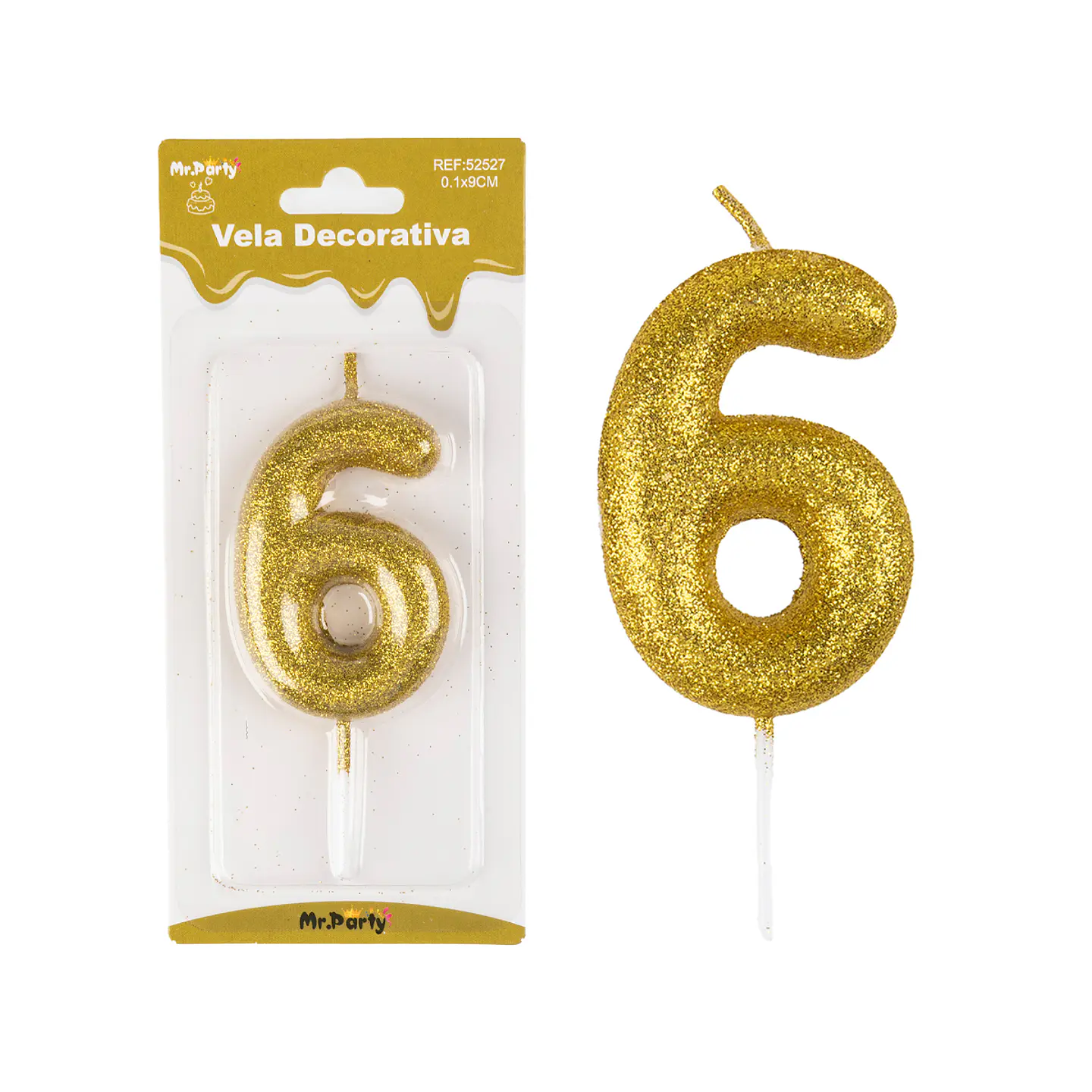 Vela de número 6 dorado metalico brillante 5.5cm 2