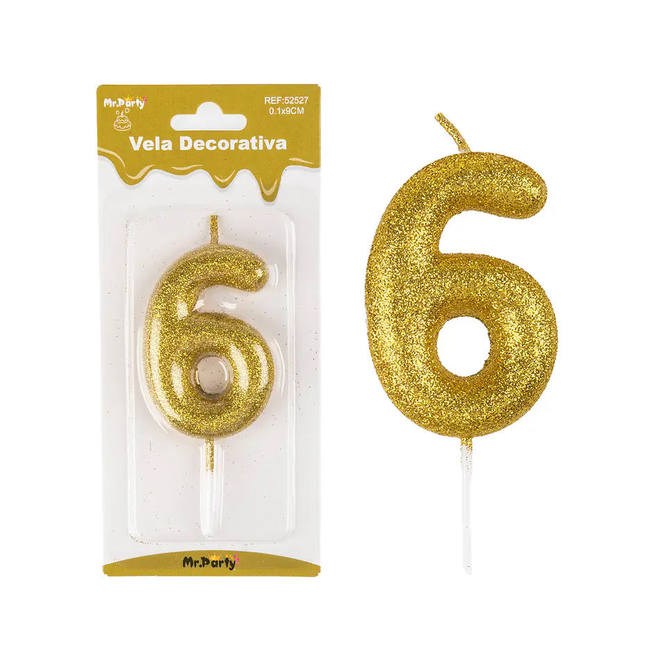 Vela de número 6 dorado metalico brillante 5.5cm 2