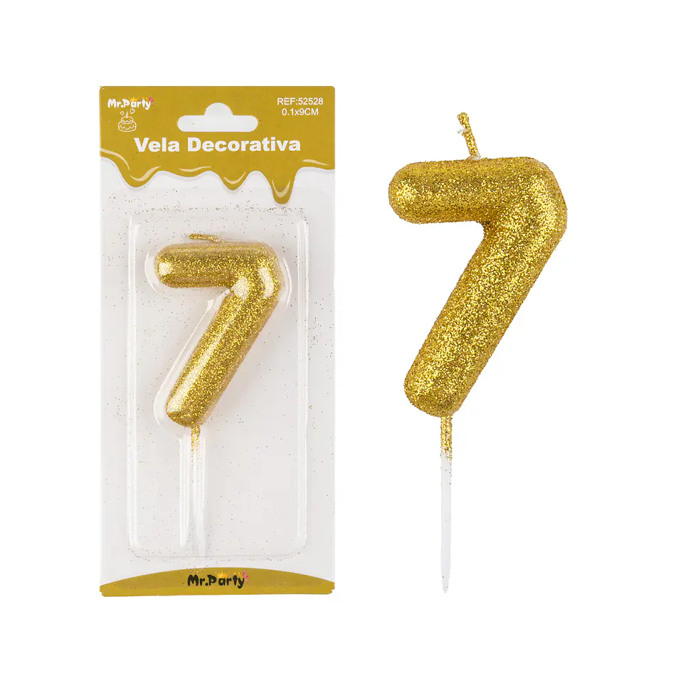 Vela de número 7 dorado metalico brillante 5.5cm 2
