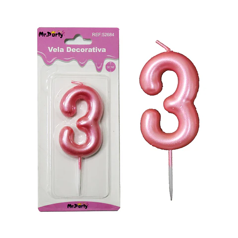 Vela de número 3 rosado 3.8*6cm