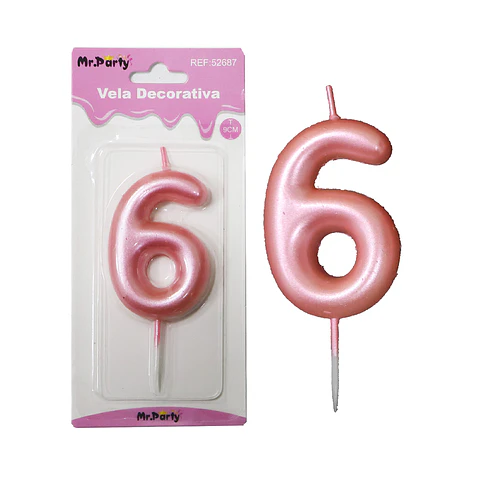 Vela de número 6 rosado 3.8*6cm