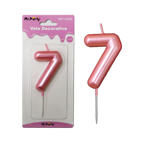 Vela de número 7 rosado 3.8*6cm