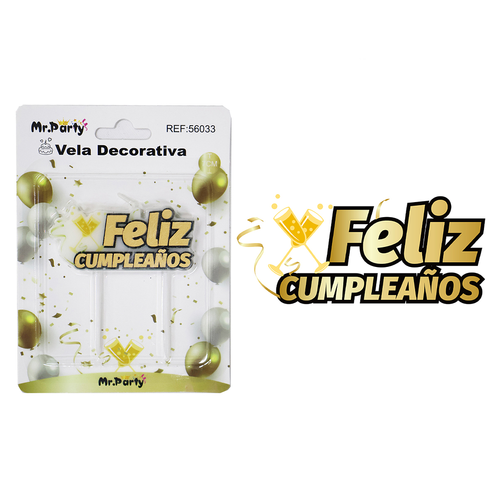 Vela de feliz cumpleaños dorado 4*7.5cm
