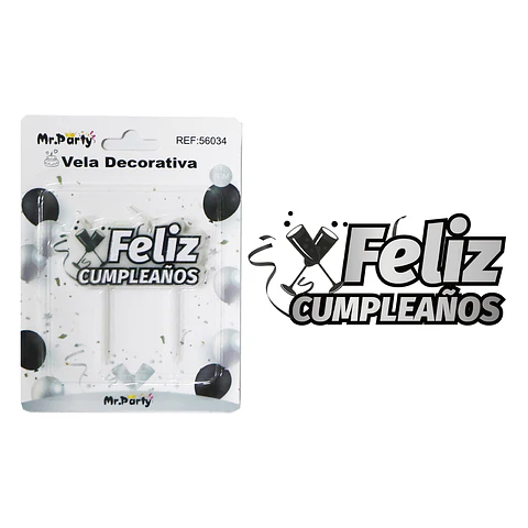 Vela de feliz cumpleaños plateado 4*7.5cm