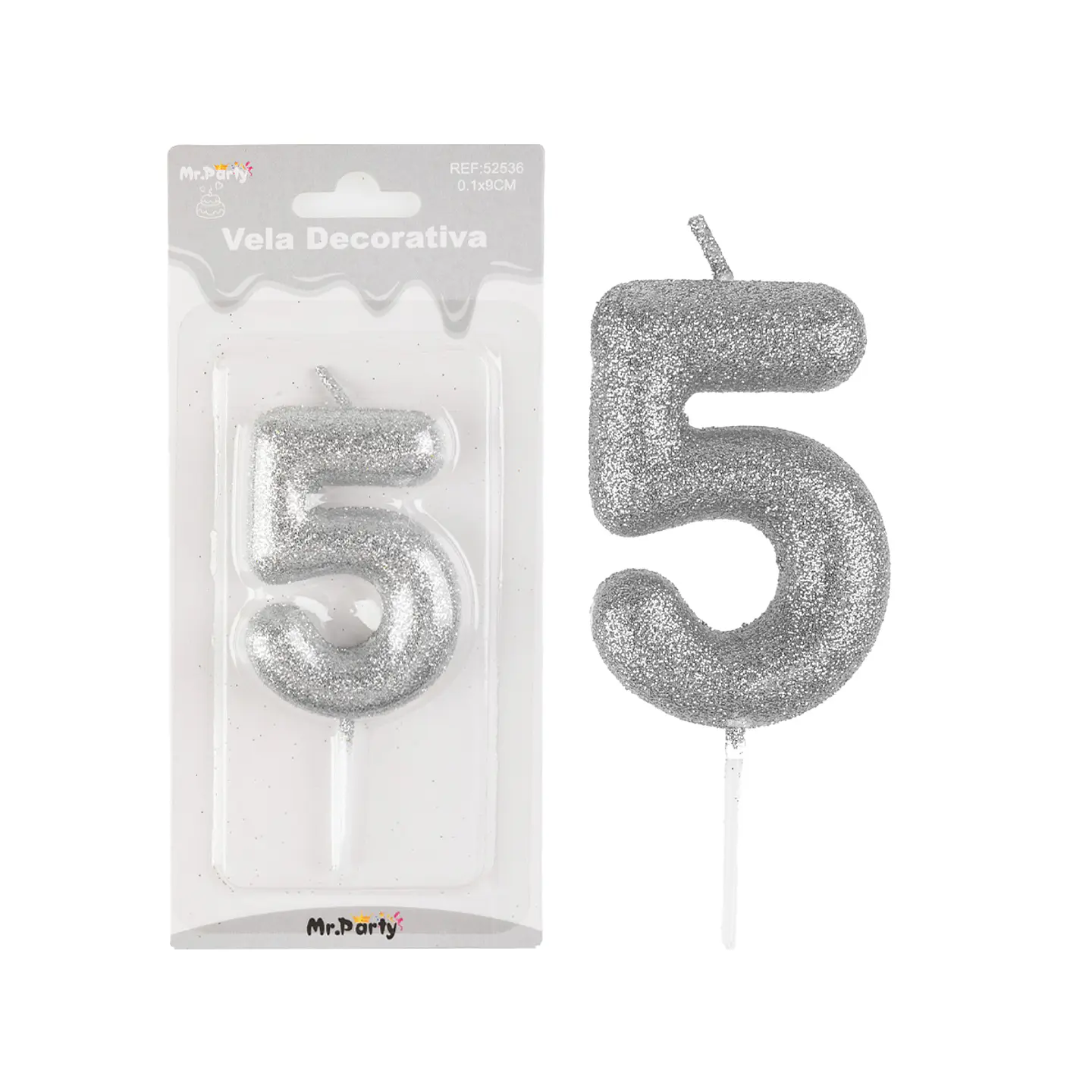 Vela de número 5 plateado metalico brillante 5.5cm 1