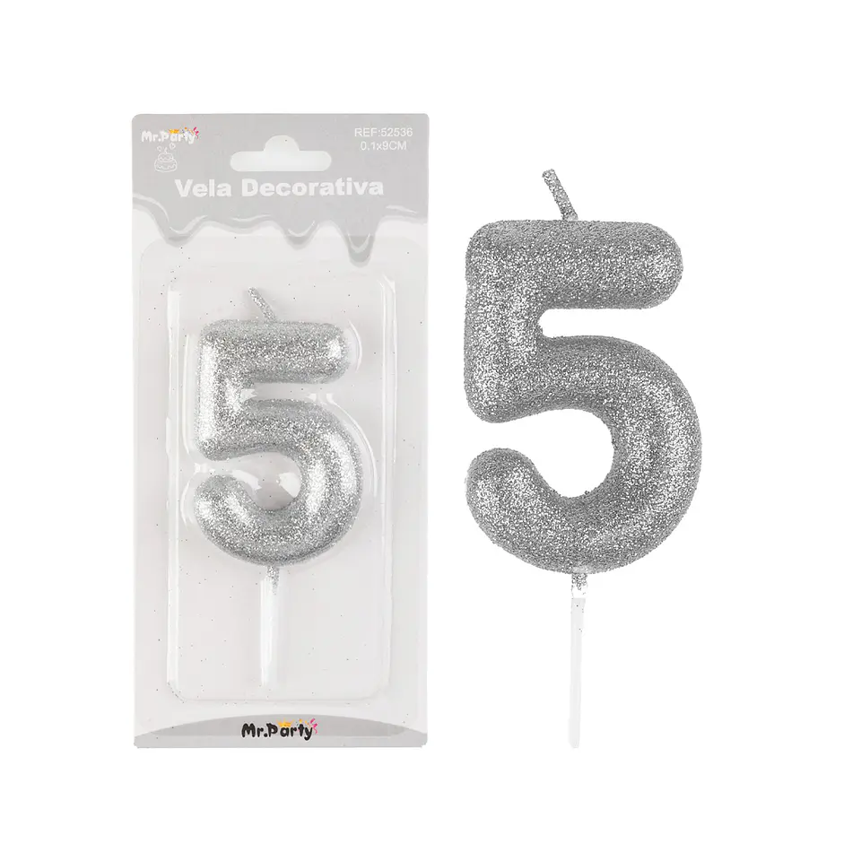 Vela de número 5 plateado metalico brillante 5.5cm 1