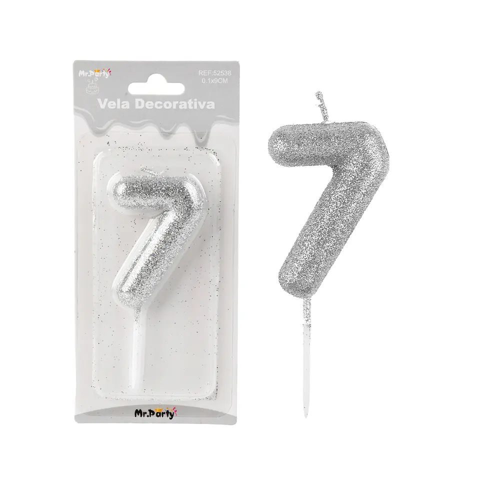 Vela de número 7 plateado metalico brillante 5.5cm 1
