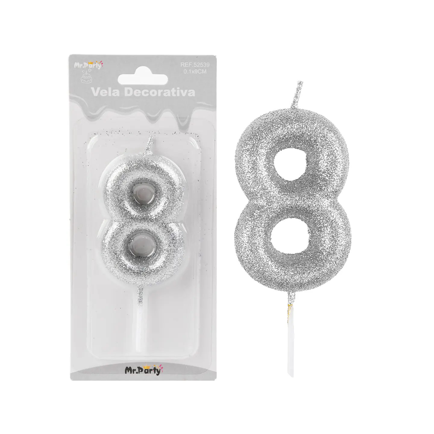 Vela de número 8 plateado metalico brillante 5.5cm 1