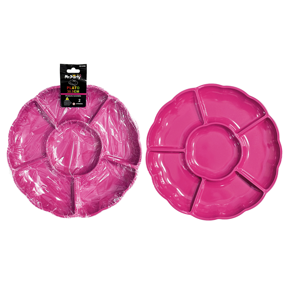 Bandeja plástica fuscia con division 30.5cm 2pcs