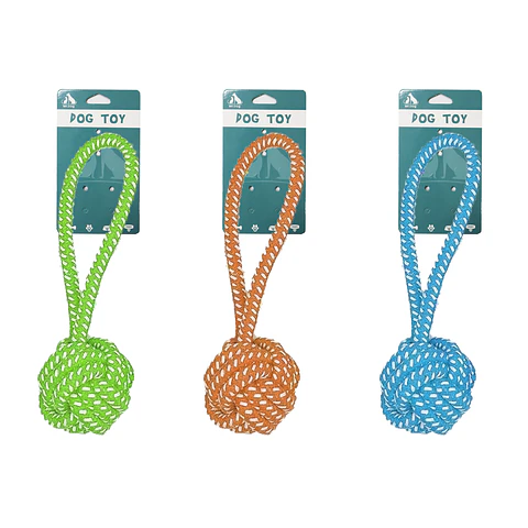 Pelota con cuerda trenzada color aleatorio 18cm 60g