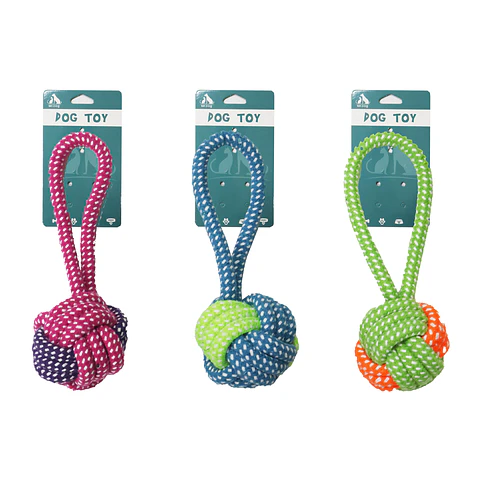 Pelota con cuerda trenzada color aleatorio 18cm 60g