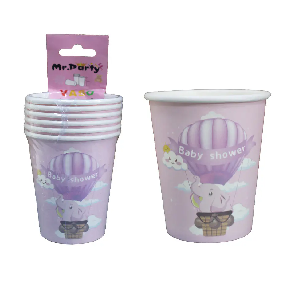 Vasos de cartón para baby shower elefante rosado 6pcs 1