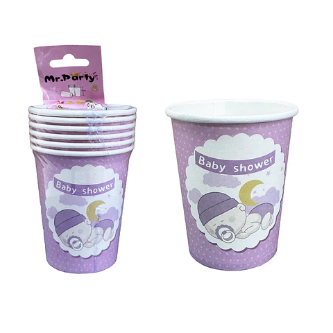Vasos de cartón para baby shower rosado 6pcs
