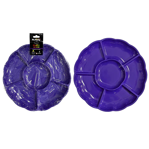 Plato bandeja plástica con division morado 30.5cm 2pcs