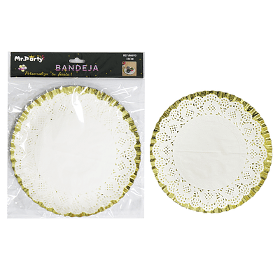 Plato bandeja redonda de cartón de lámina dorada 33cm