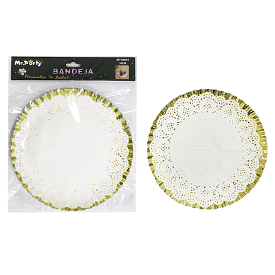 Plato bandeja redonda de cartón de lámina dorada 30cm