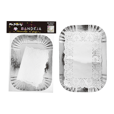Plato bandeja rectangular de cartón de lámina plateada 39*29cm