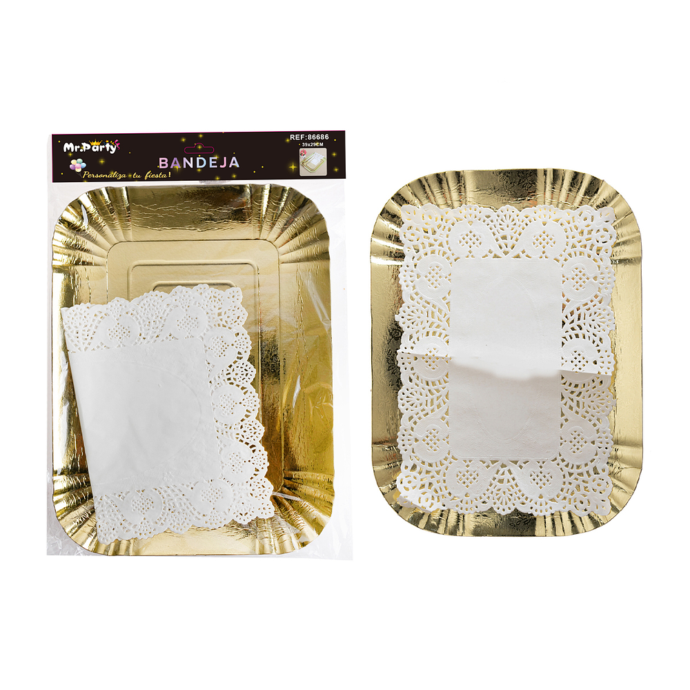 Plato bandeja rectangular de cartón de lámina dorada 39*29cm