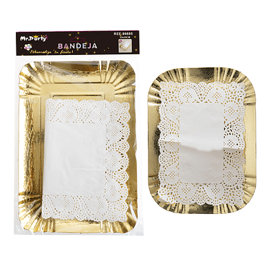 Plato bandeja rectangular de cartón de lámina dorada 35*25cm