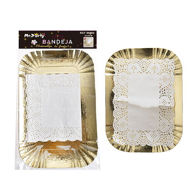 Plato bandeja rectangular de cartón de lámina dorada 32*22cm