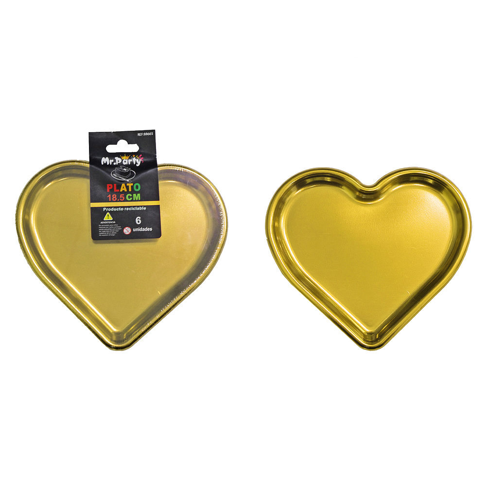 Plato plástico de corazón dorado 18.5cm 6pcs