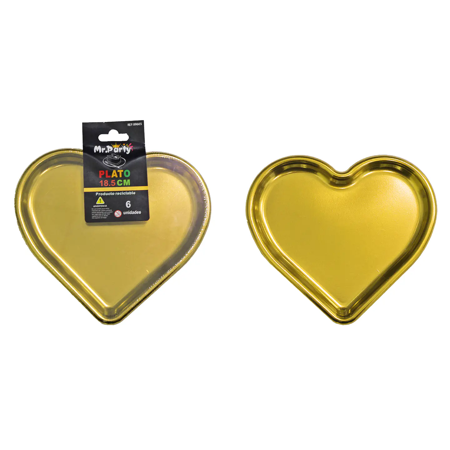 Plato plástico de corazón dorado 18.5cm 6pcs 1