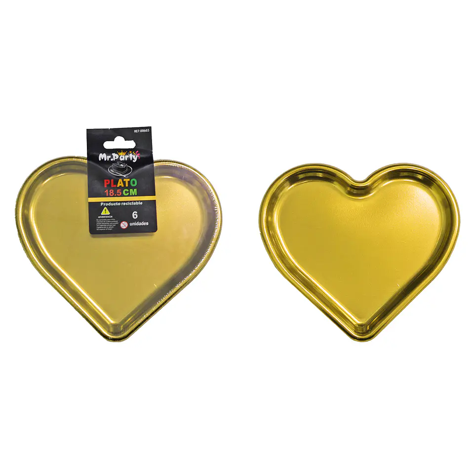 Plato plástico de corazón dorado 18.5cm 6pcs 1
