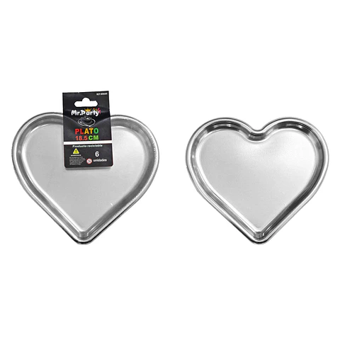 Plato plástico de corazón plateado 18.5cm 6pcs