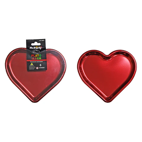 Plato plástico de corazón rojo 18.5cm 6pcs