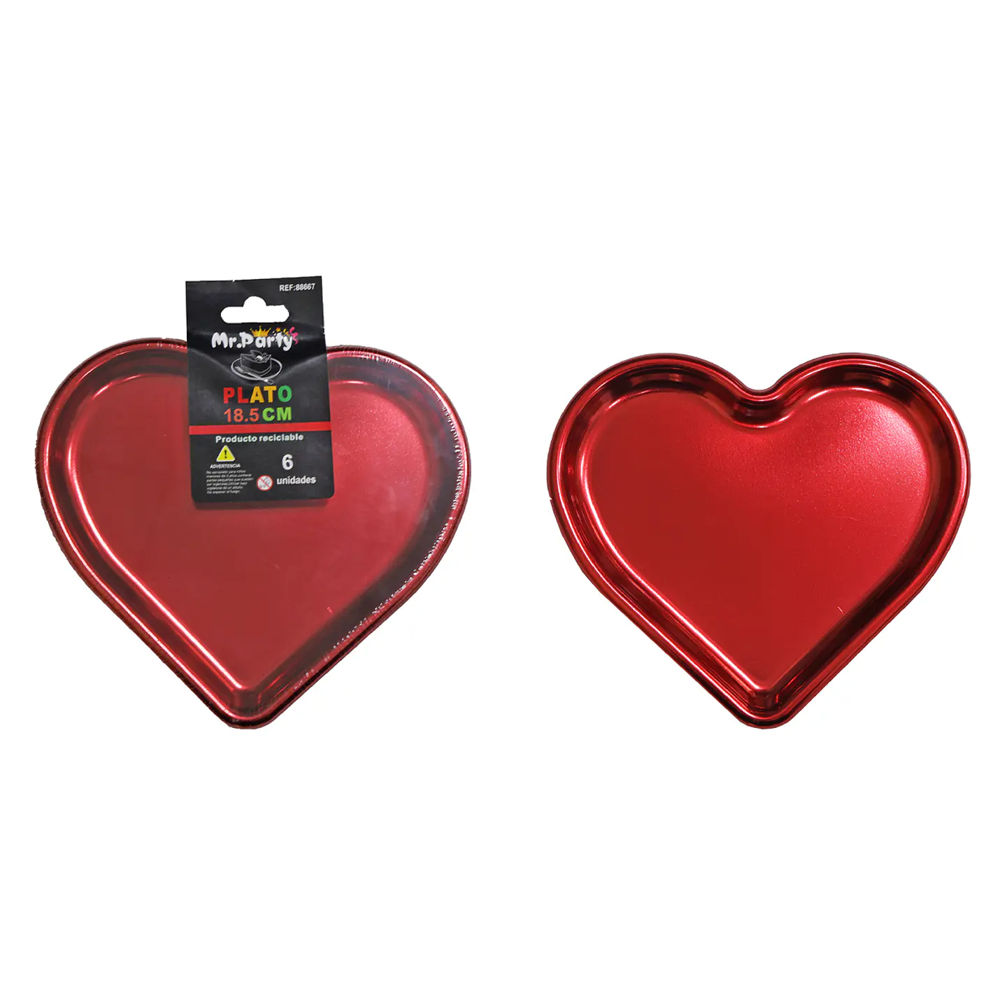 Plato plástico de corazón rojo 18.5cm 6pcs 1
