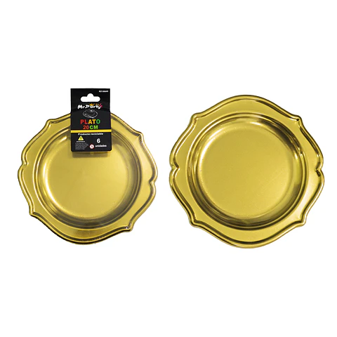 Plato plástico dorado con encaje 20cm 6pcs