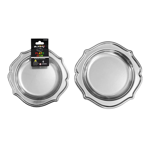 Plato plástico plateado con encaje 20cm 6pcs