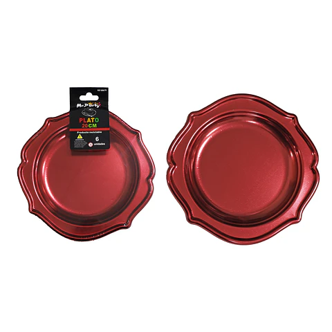 Plato plástico rojo con encaje 20cm 6pcs