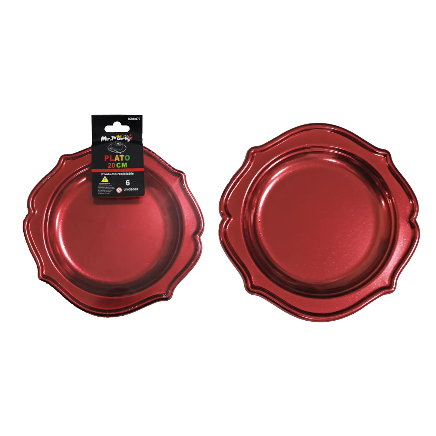 Plato plástico rojo con encaje 20cm 6pcs 1