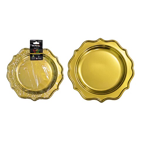 Plato plástico dorado con encaje 26cm 2pcs