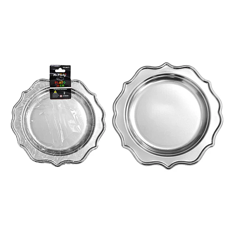 Plato plástico plateado con encaje 26cm 2pcs