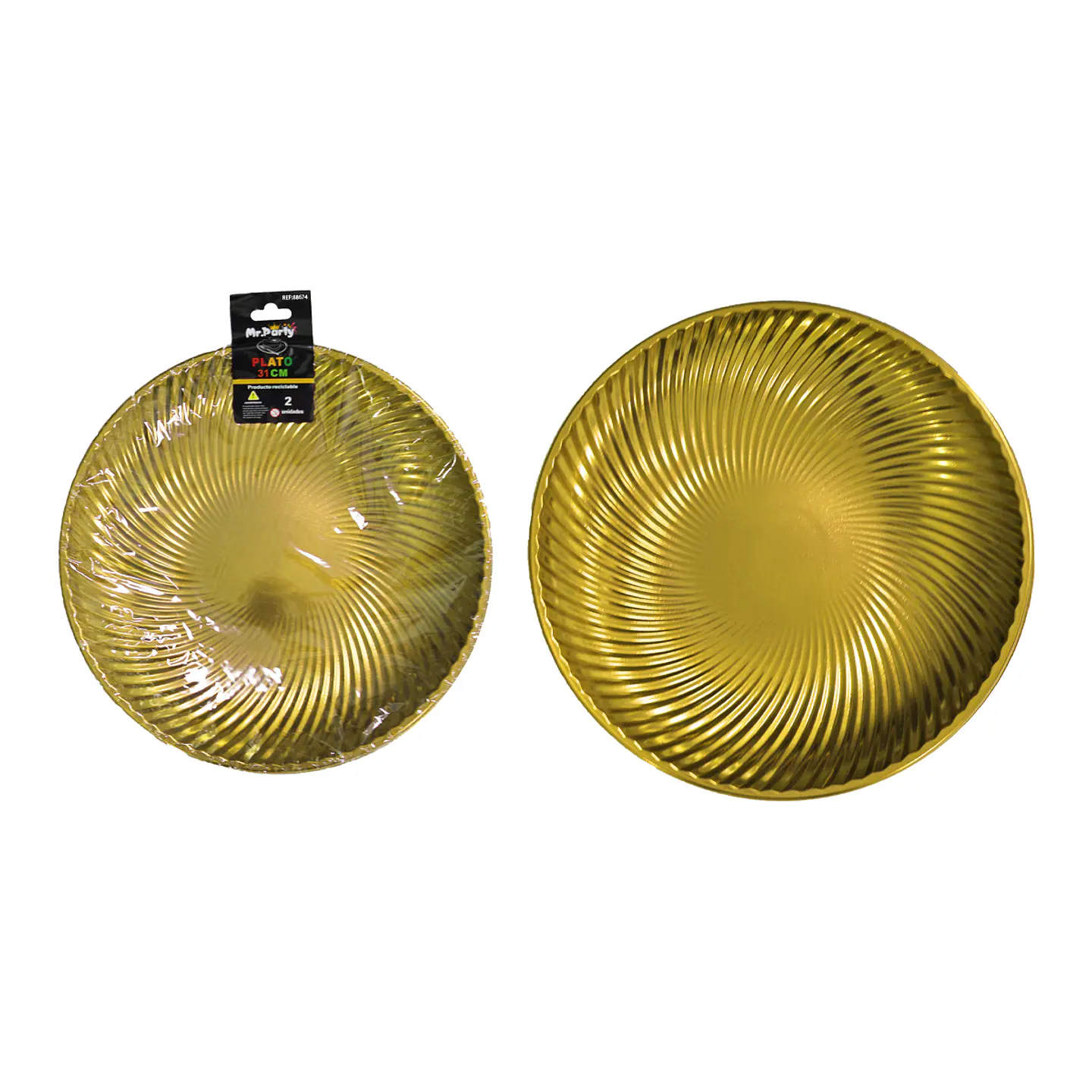 Plato plástico redondo dorado 31cm 2pcs 1