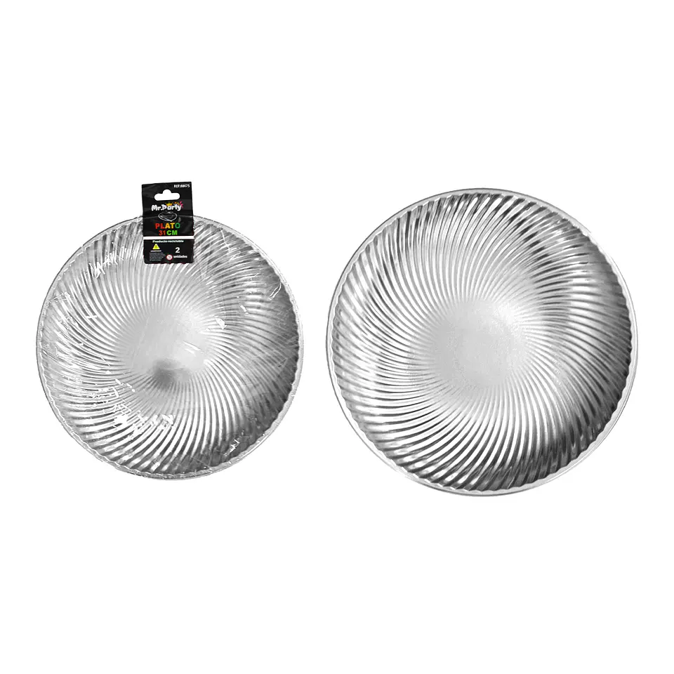 Plato plástico redondo plateado 31cm 2pcs 1