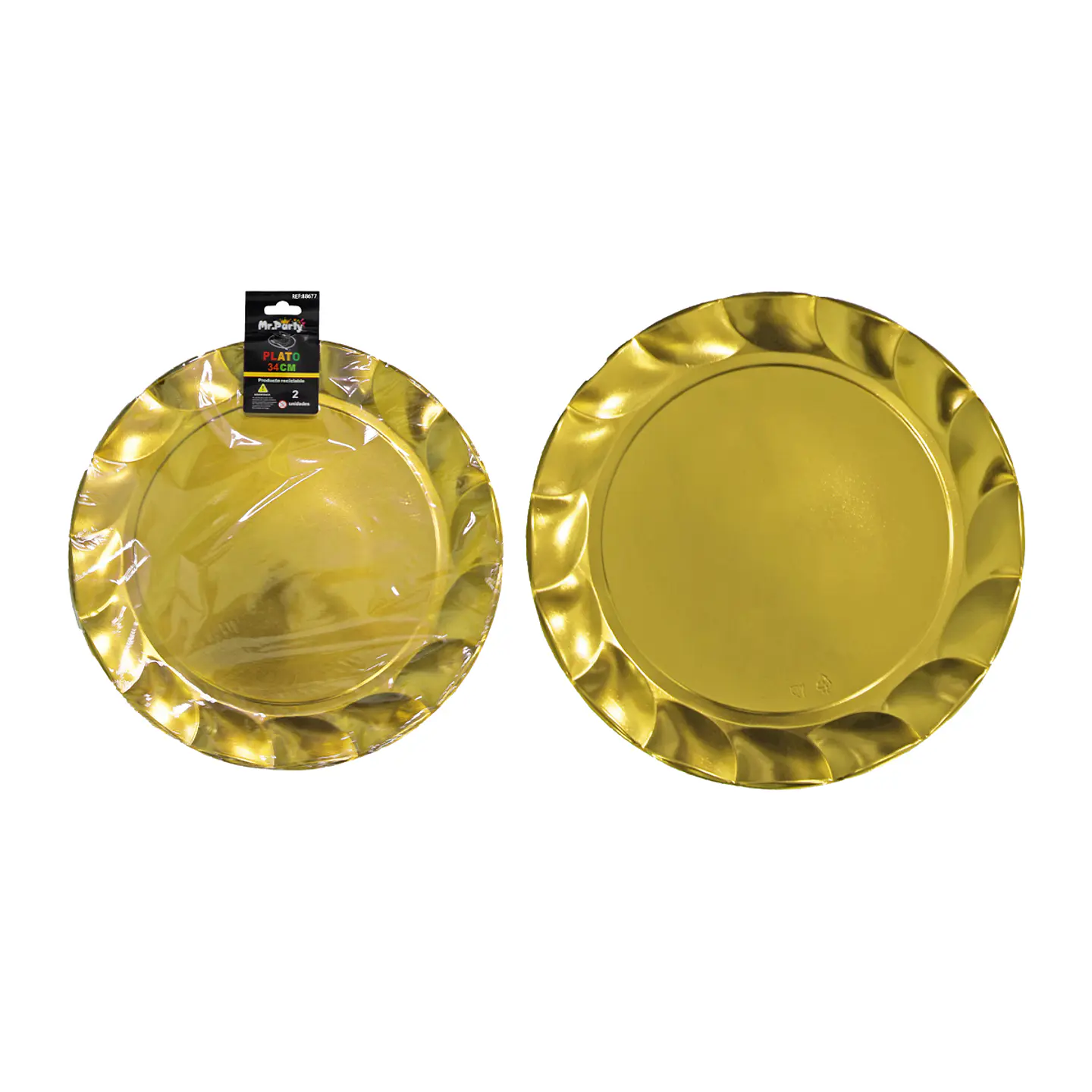 Plato plástico redondo dorado con encaje 34cm 2pcs 1