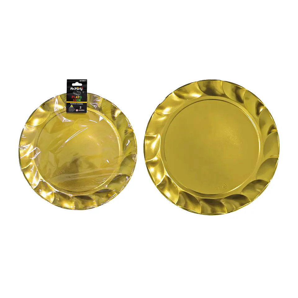 Plato plástico redondo dorado con encaje 34cm 2pcs 1