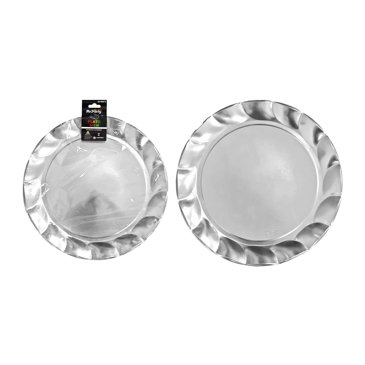 Plato plástico redondo plateado con encaje 34cm 2pcs 1