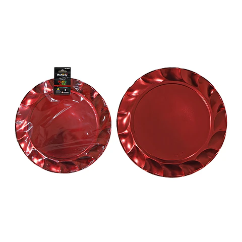 Plato plástico redondo rojo con encaje 34cm 2pcs