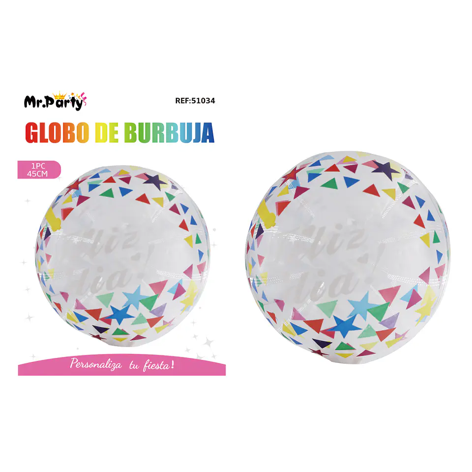Globo burbuja de estrellas Feliz día 20cm 1