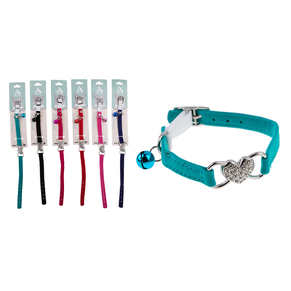 Collar de corazón con diamantes para gato 1.0cm Color Aleatorio