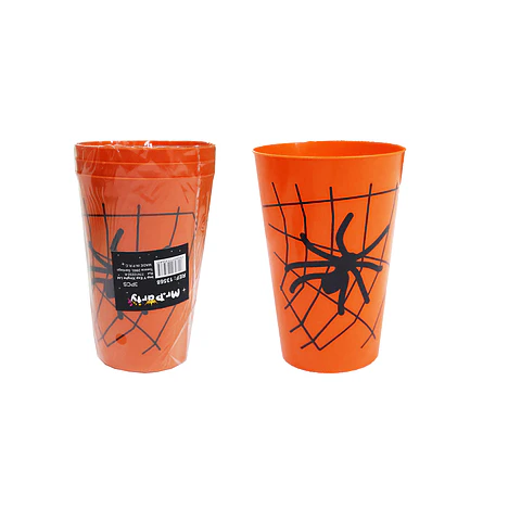 Vasos naranjas de plástico con telarañas 3pcs 9*13cm