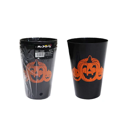 Vasos negros de plástico con calabaza 3pcs 9*13cm